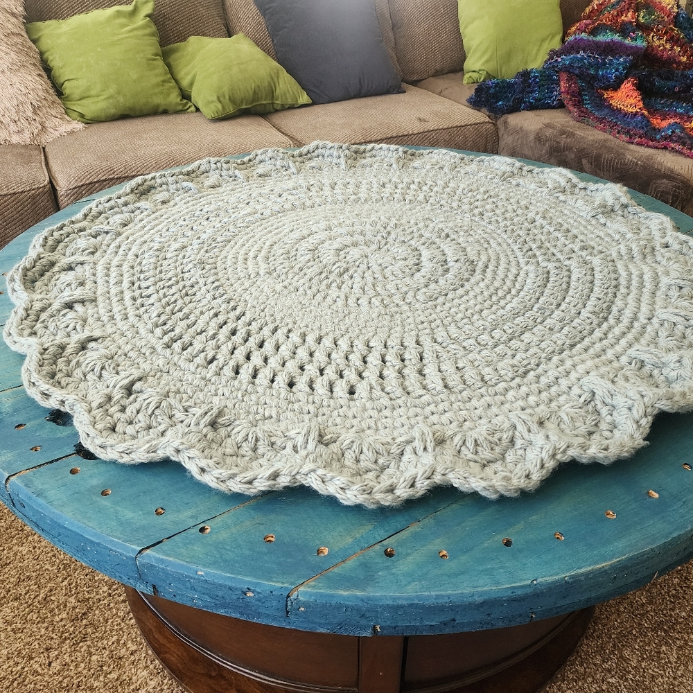 Hand Crocheted Rug 41" D - Sage